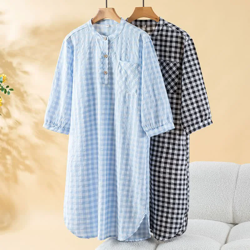 Verified Ownkoti Classic Plaid Pure Cotton Nightgown Fashionable