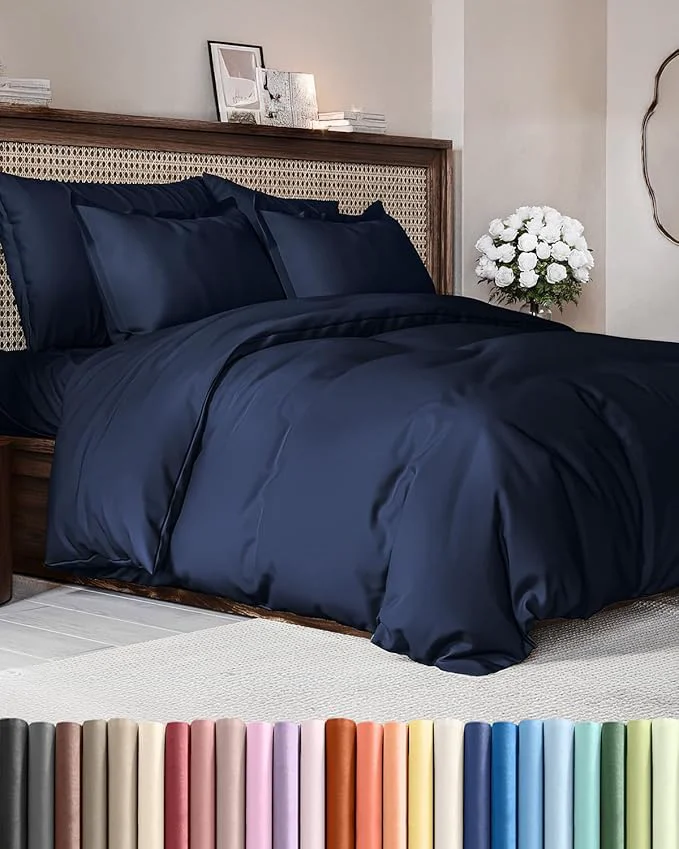 Convenient Duvet Cover King Size Set – Extra Soft King Duvet Cover 104 quot x 90 quot with 2 Pillow Shams – Hotel Luxury Easy Care amp Fade w Zipper Closures amp Ties – All Season Comfy and Breathable Navy Blue