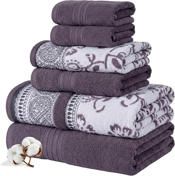 Verified Modern Threads Floral Trail 6-Piece Cotton Towel Set – Reversible Yarn Top-Quality