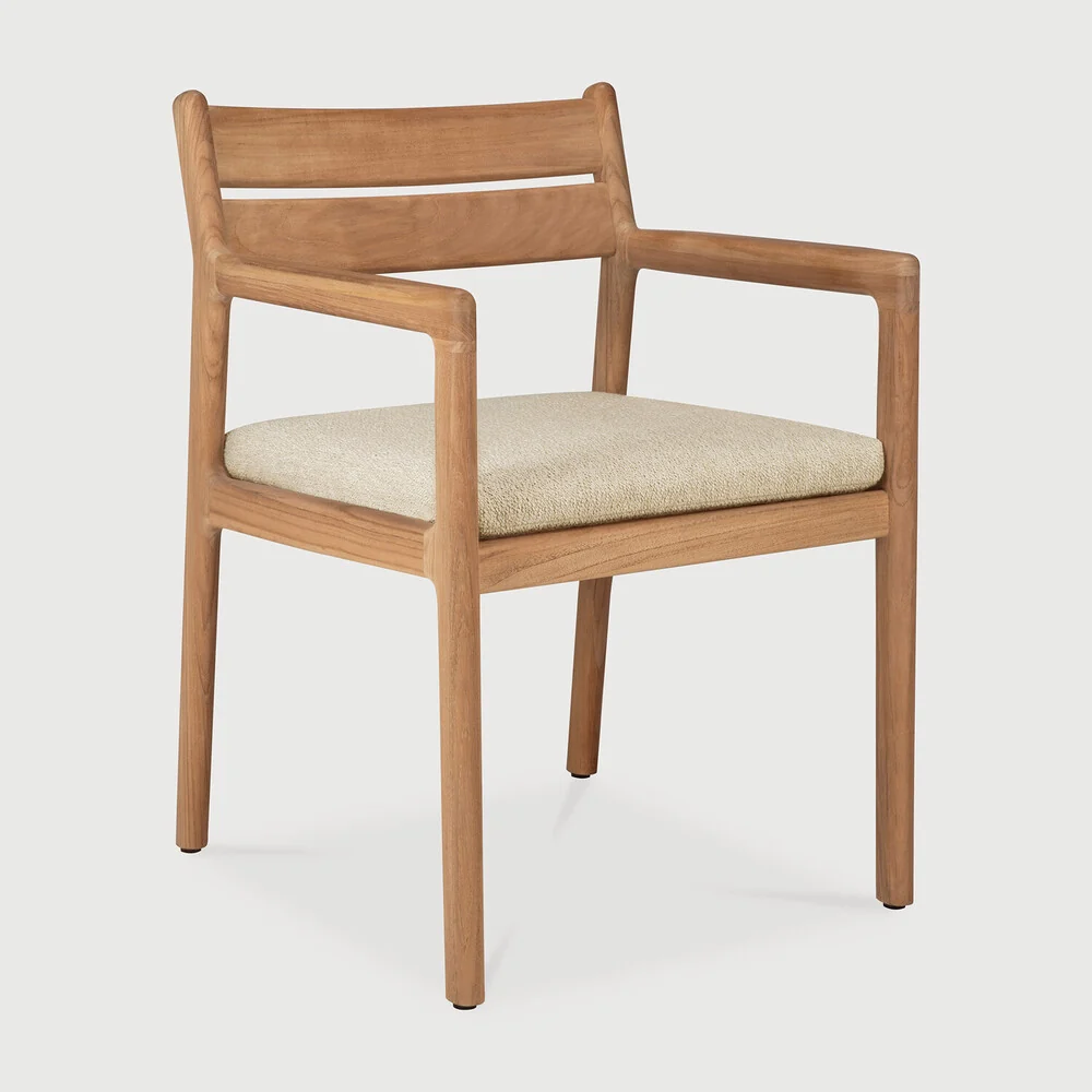 Stylish Jack outdoor dining chair – teak – Natural fabric – with arms Excellent