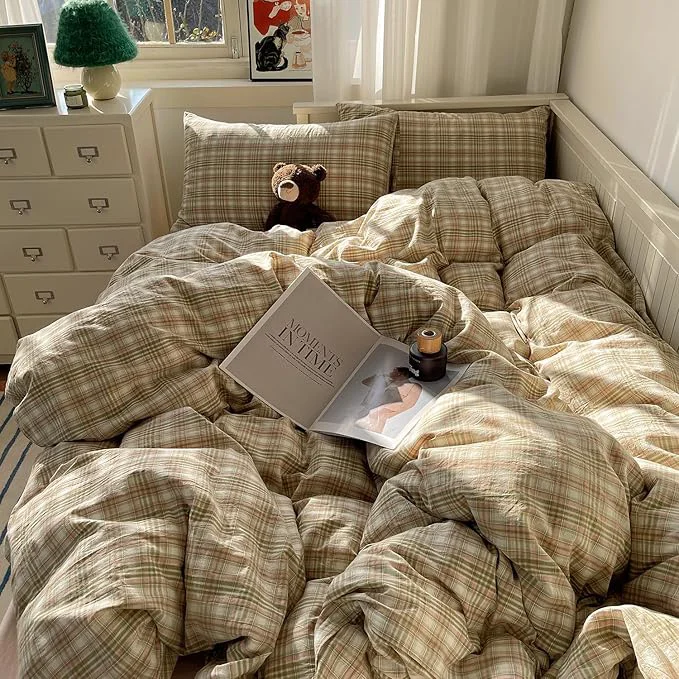 Professional mixinni Queen Comforter Set Green Buffalo Plaid Bedding Set 3-Piece Vintage Geometric Pattern Lightweight amp Fluffy Comforter Soft Breathable Grid Bed Set for All-Season Green Pink White Natural