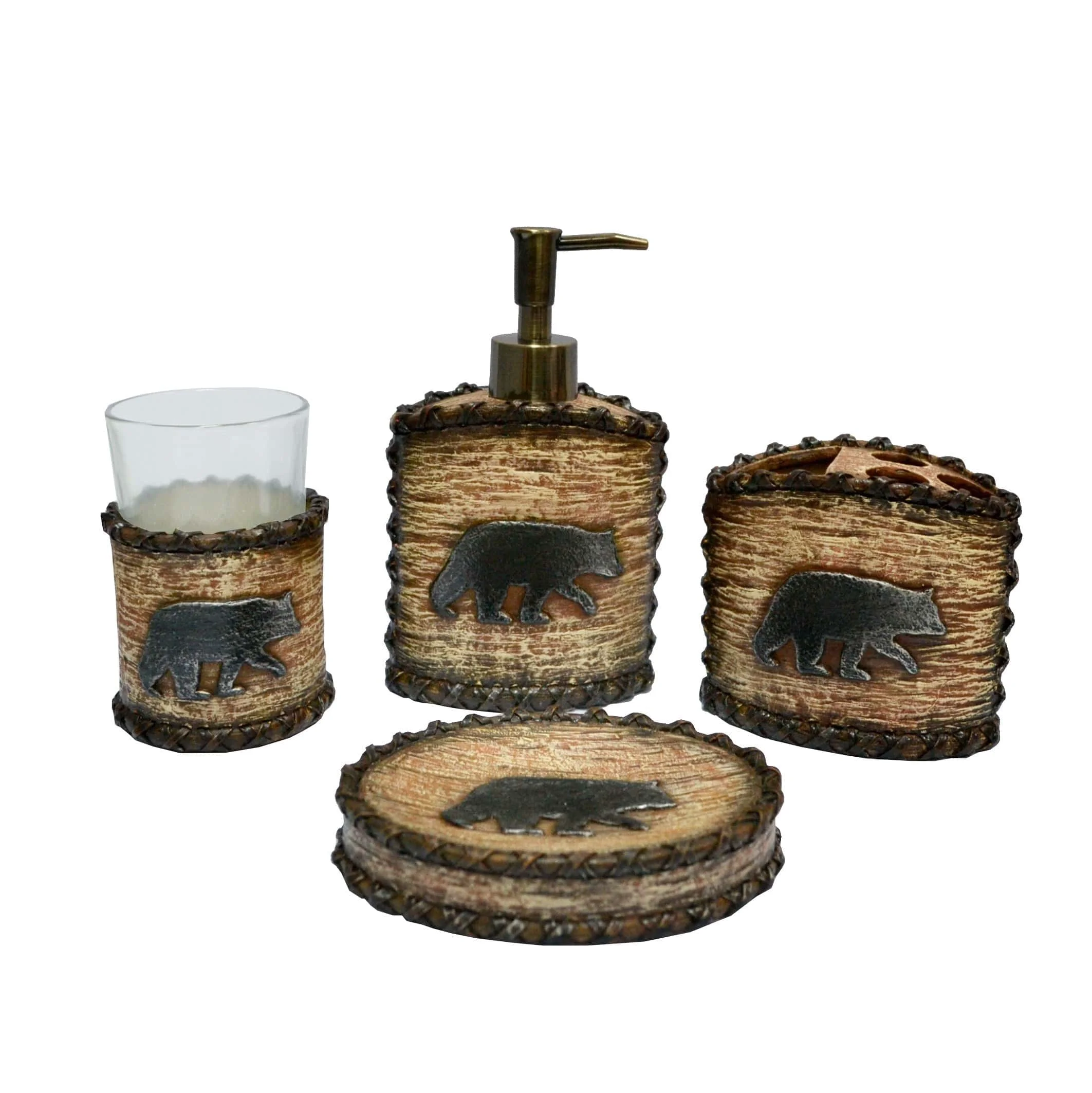 Secure Lodge Bear Countertop Bathroom Set 4 Pc Fast