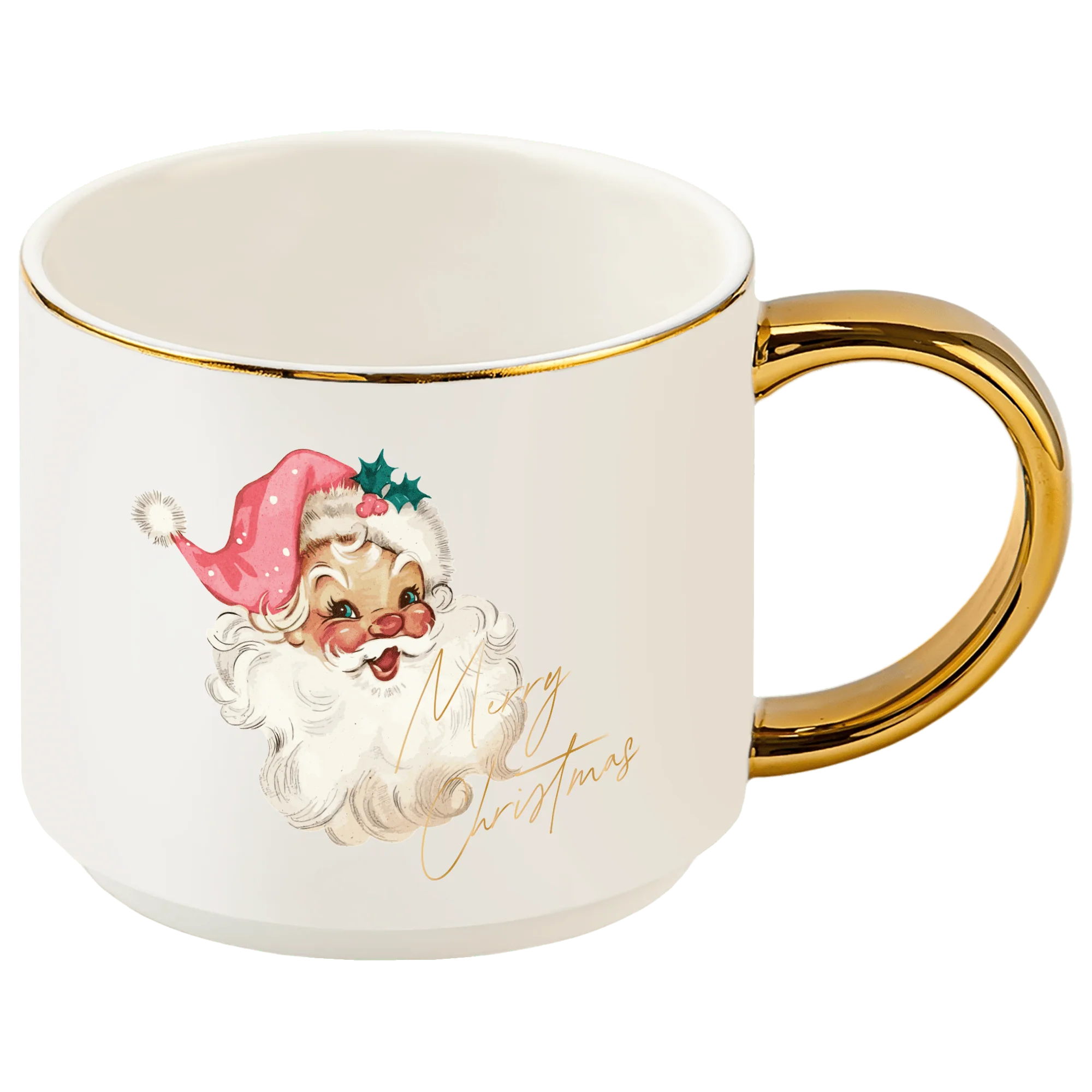 Comfortable Vintage Santa 14 oz Gold Handle Coffee Mug Soft