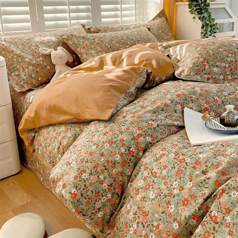 Smart Ownkoti Vintage Floral Leaf Pure Cotton Bedding Set 4PCS Responsible