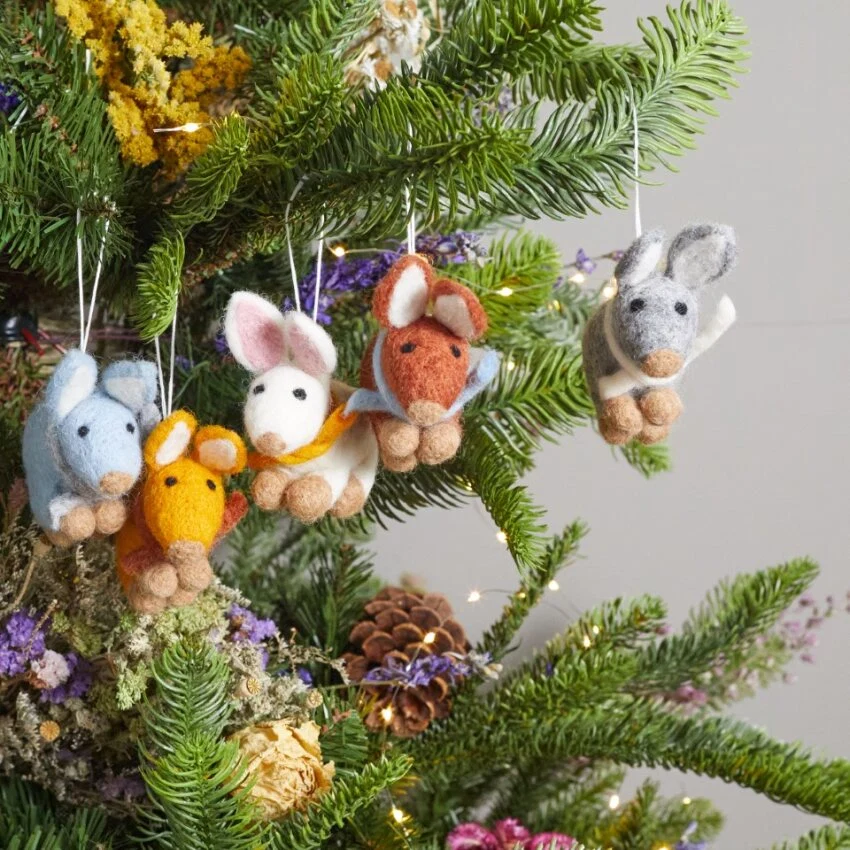World-Class Winter Rabbit Felt Ornaments Set of 5 Classic