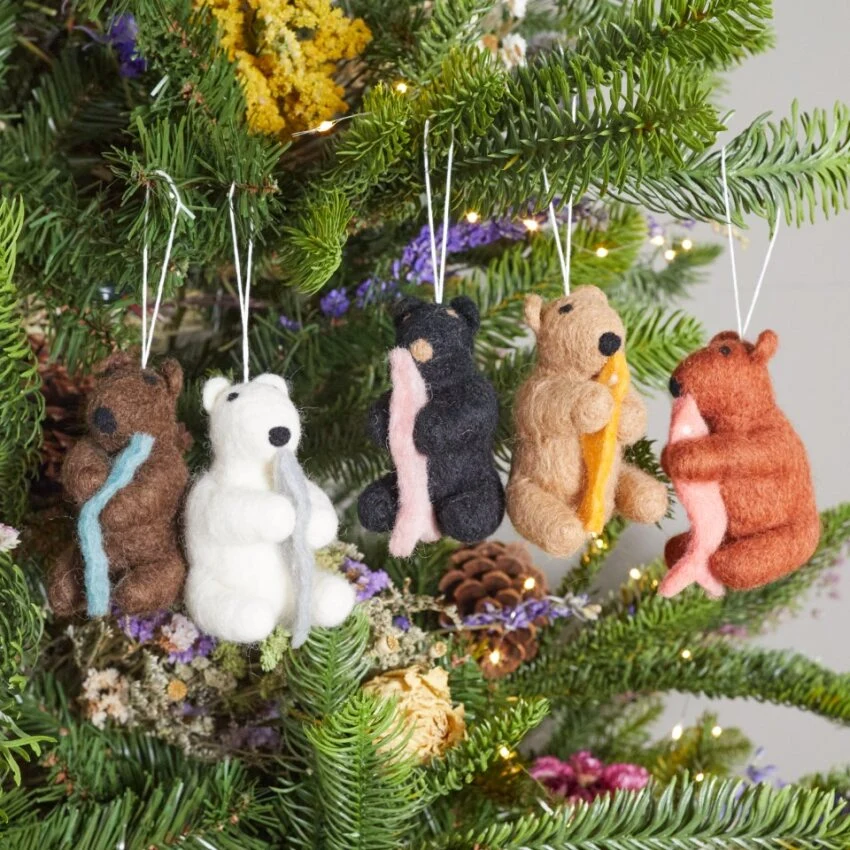 Selected Felt Bears Ornaments Set of 5 Traditional
