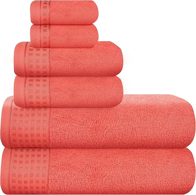 World-Class GLAMBURG Cotton Ultra Soft 6 Pack Towel Set Contains 2 Bath Towels 28×55 Exclusive