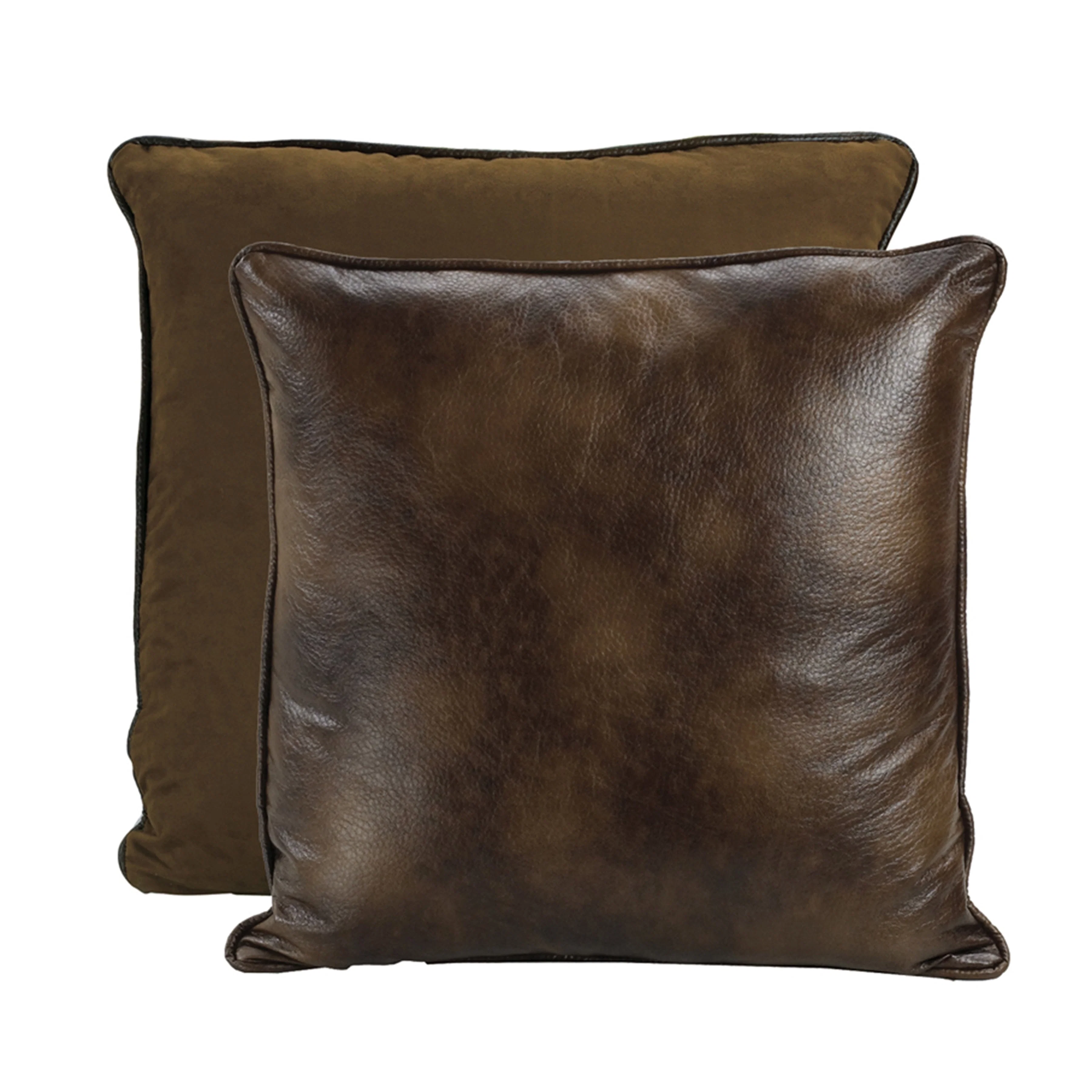 Environmentally Friendly Brown Faux Leather Euro Pillow Detailed