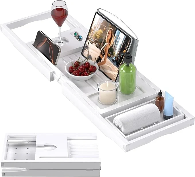 Trusted Foldable Bathtub Caddy Tray for Tub Bamboo Expandable Bath Table Trays Green