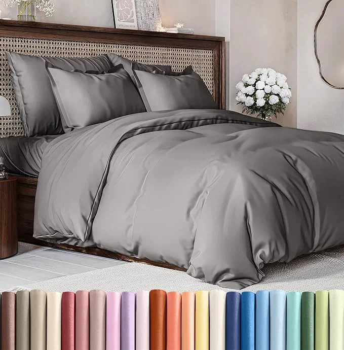 Duvet Cover Queen Size Set – Extra Soft Queen Duvet Cover 90 quot x 90 quot with 2 Pillow Shams – Hotel Luxury Easy Care amp Fade w Zipper Closures amp Ties – All Season Comfy and Breathable Dark Grey Trusted