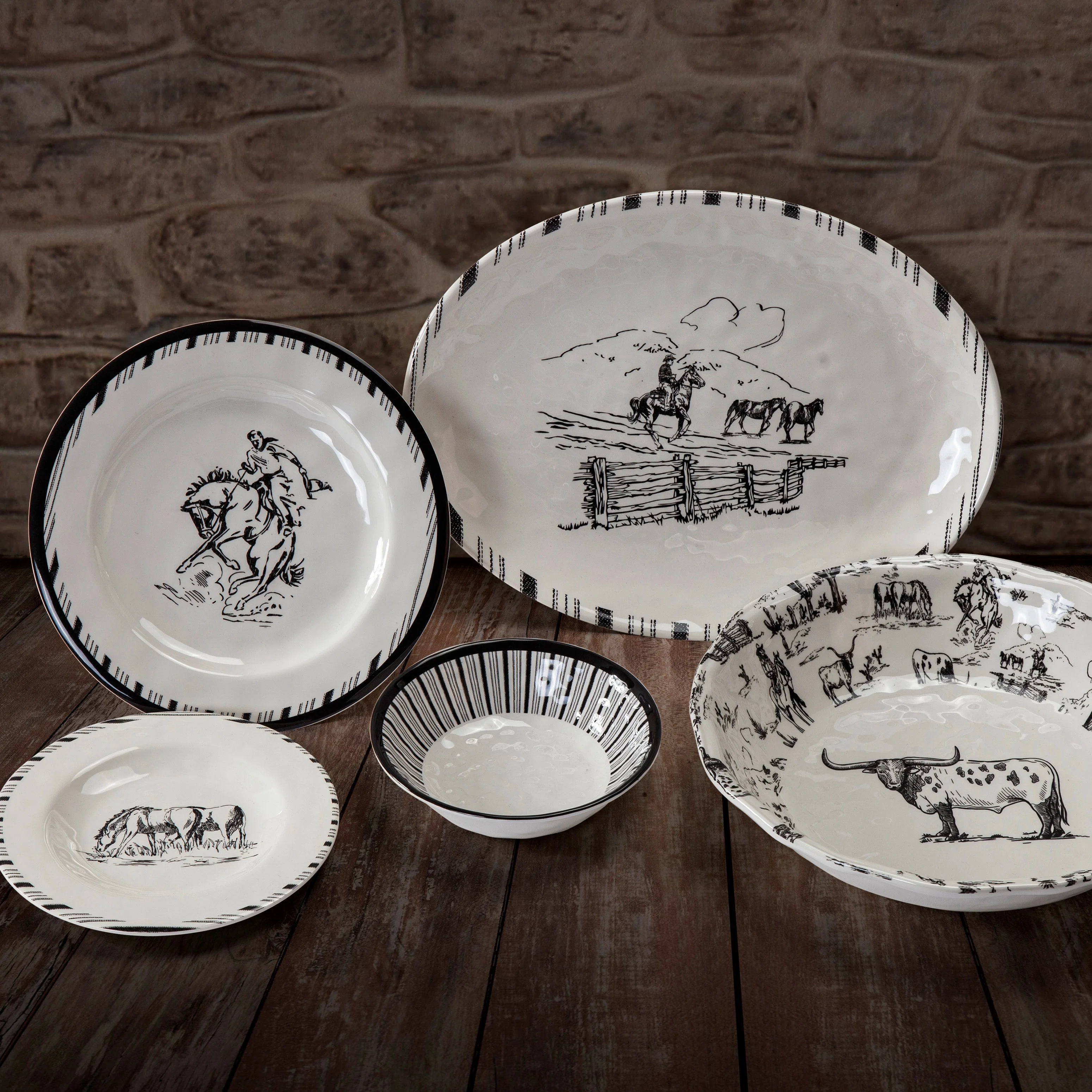 Detailed Ranch Life Melamine Dinnerware Set 14 Pc Verified