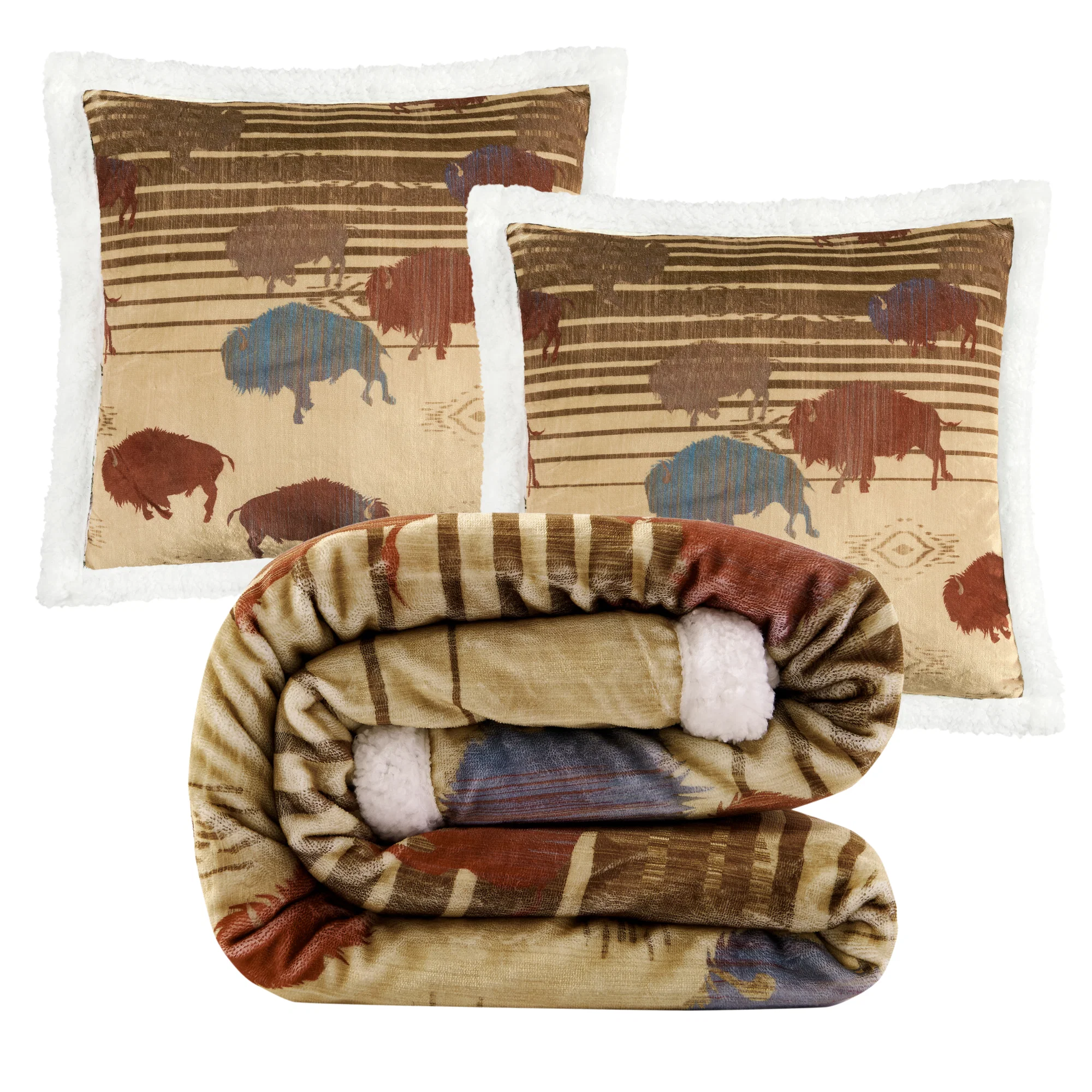 Secure Home on the Range Campfire Sherpa Throw Set 3 Pc Organic