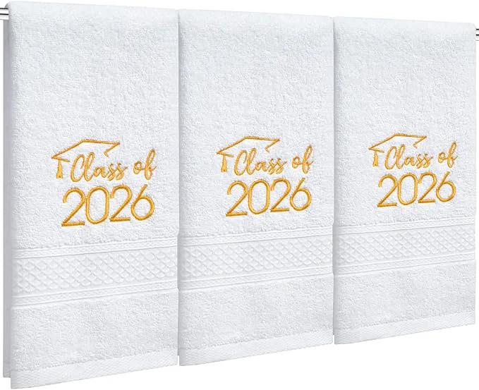 Expertly Made MASHAN Class of 2026 Graduation Hand Towels 3 Pack Cotton Soft Absorbent Outstanding