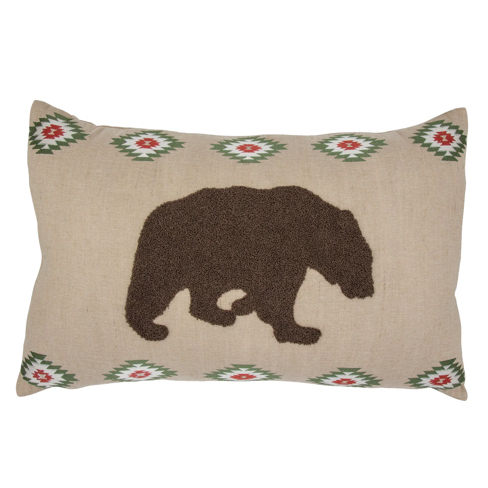 High-End Aztec Embroidered Bear Burlap Lumbar Pillow Clean