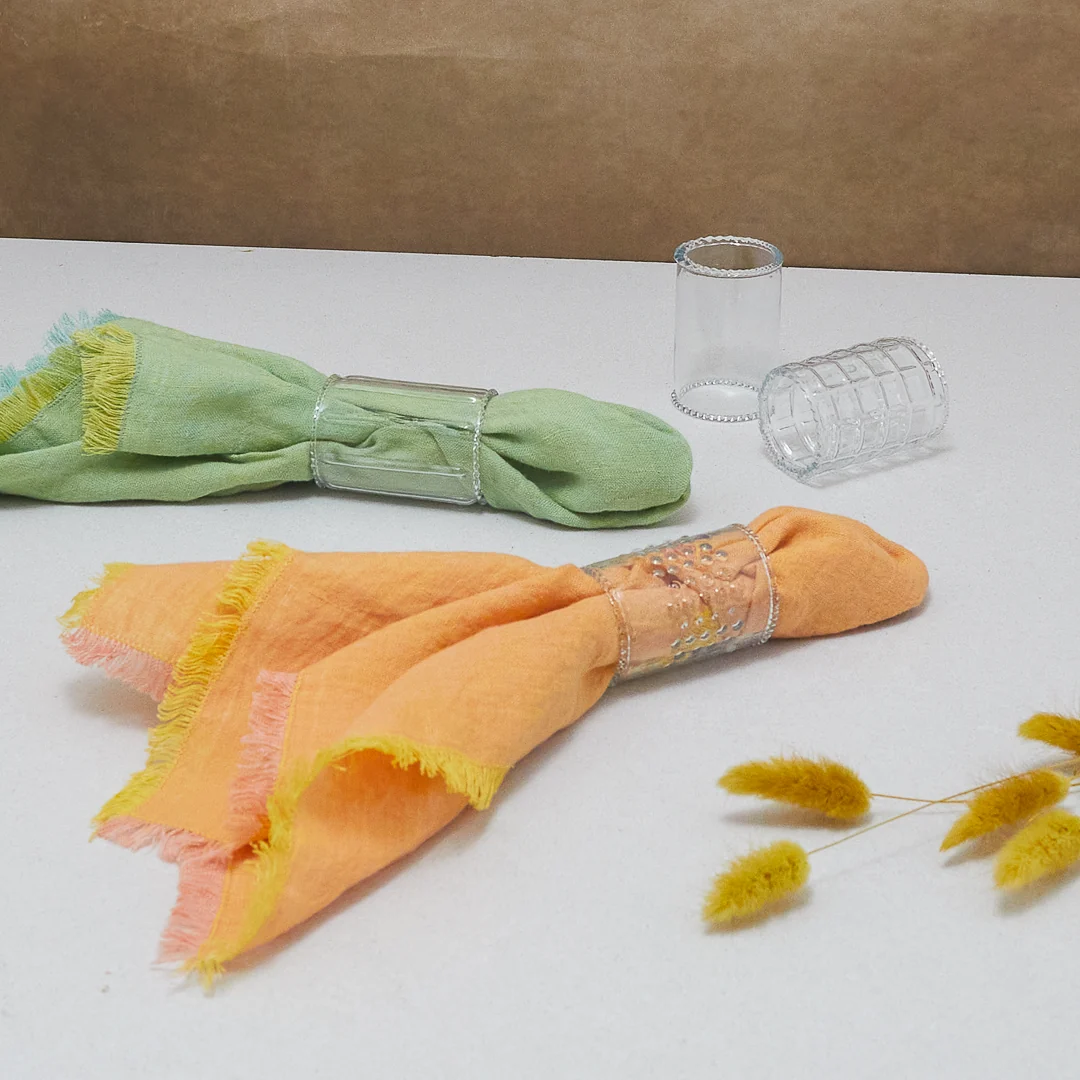 Environmentally Friendly Ruffle Glass Napkin Rings Set of 4 Easy-to-Use