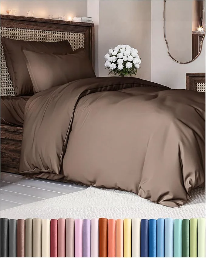 Functional Duvet Cover Twin Twin XL Size Set – Extra Soft Twin Twin XL Duvet Cover 68 quot x 90 quot with 1 Pillow Sham – Hotel Luxury Easy Care Fade w Zipper Closures amp Ties – Comfy Cozy amp Breathable Brown Fine Crafted