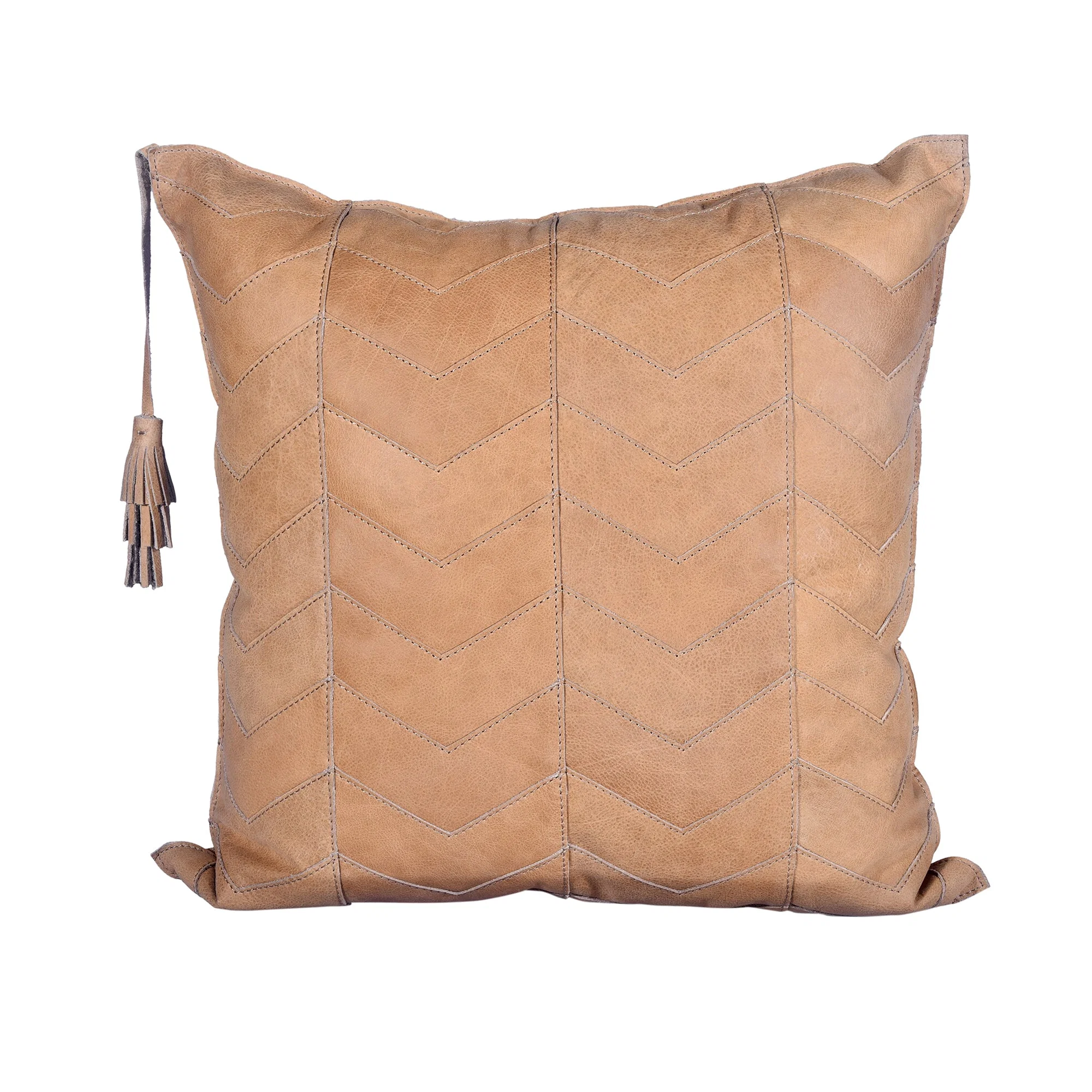 Selected Leather Chevron Tasseled Throw Pillow Detailed