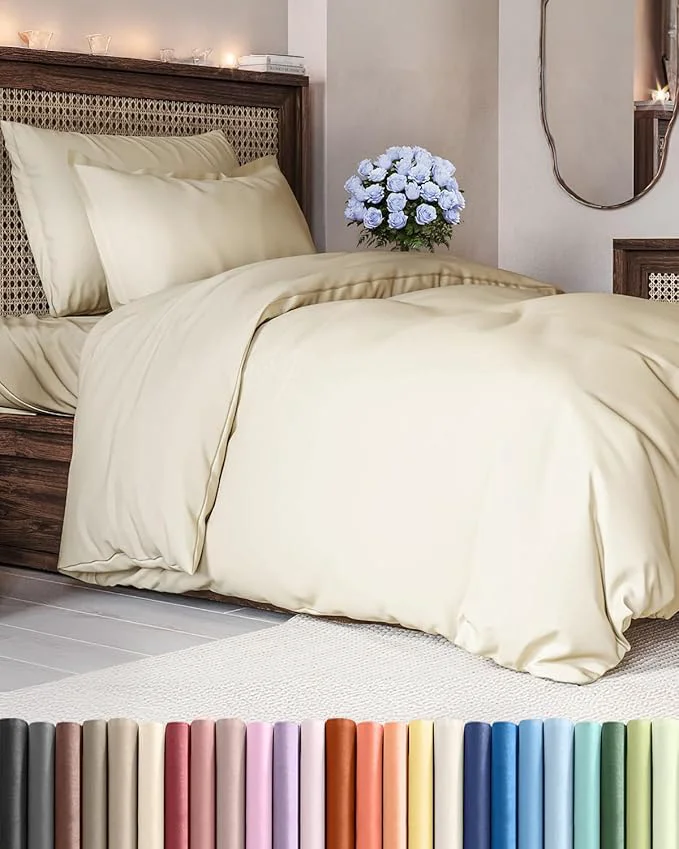 Top-Quality Duvet Cover Twin Twin XL Size Set – Extra Soft Twin Twin XL Duvet Cover 68 quot x 90 quot with 1 Pillow Sham – Hotel Luxury Easy Care Fade with Zipper Closures amp Ties – Comfy amp Breathable Off White Comfortable
