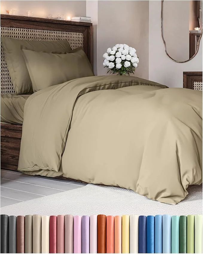 Proven Duvet Cover Twin Twin XL Size Set – Extra Soft Twin Twin XL Duvet Cover 68 quot x 90 quot with 1 Pillow Sham – Hotel Luxury Easy Care Fade w Zipper Closures amp Ties – Comfy Cozy amp Breathable Khaki Solid