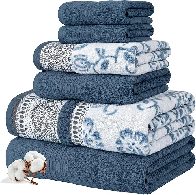 Carefully Designed Modern Threads Floral Trail 6-Piece Cotton Towel Set – Reversible Yarn Original