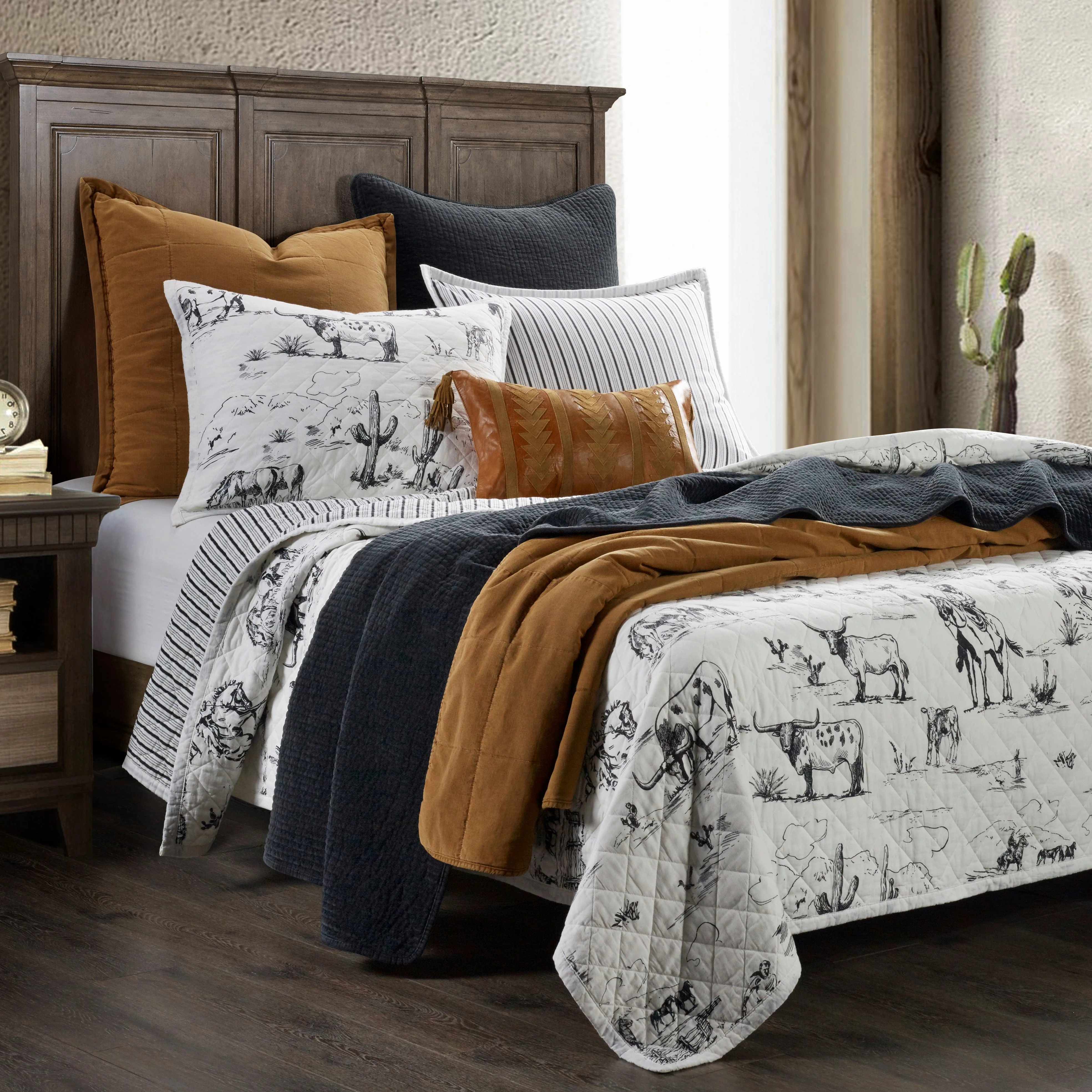 Convenient Ranch Life Western Toile Reversible Quilt Set 2 Pc Classic