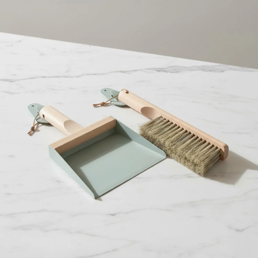 Functional Andree Jardin quot Mr amp Mrs Clynk quot Grey Green NATURAL Hand Brush Dustpan and Wall Hooks First-Class
