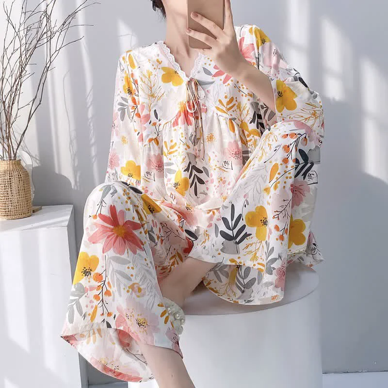 Dependable Ownkoti Floral amp Leaf Lace Trim Pajama Set Pure