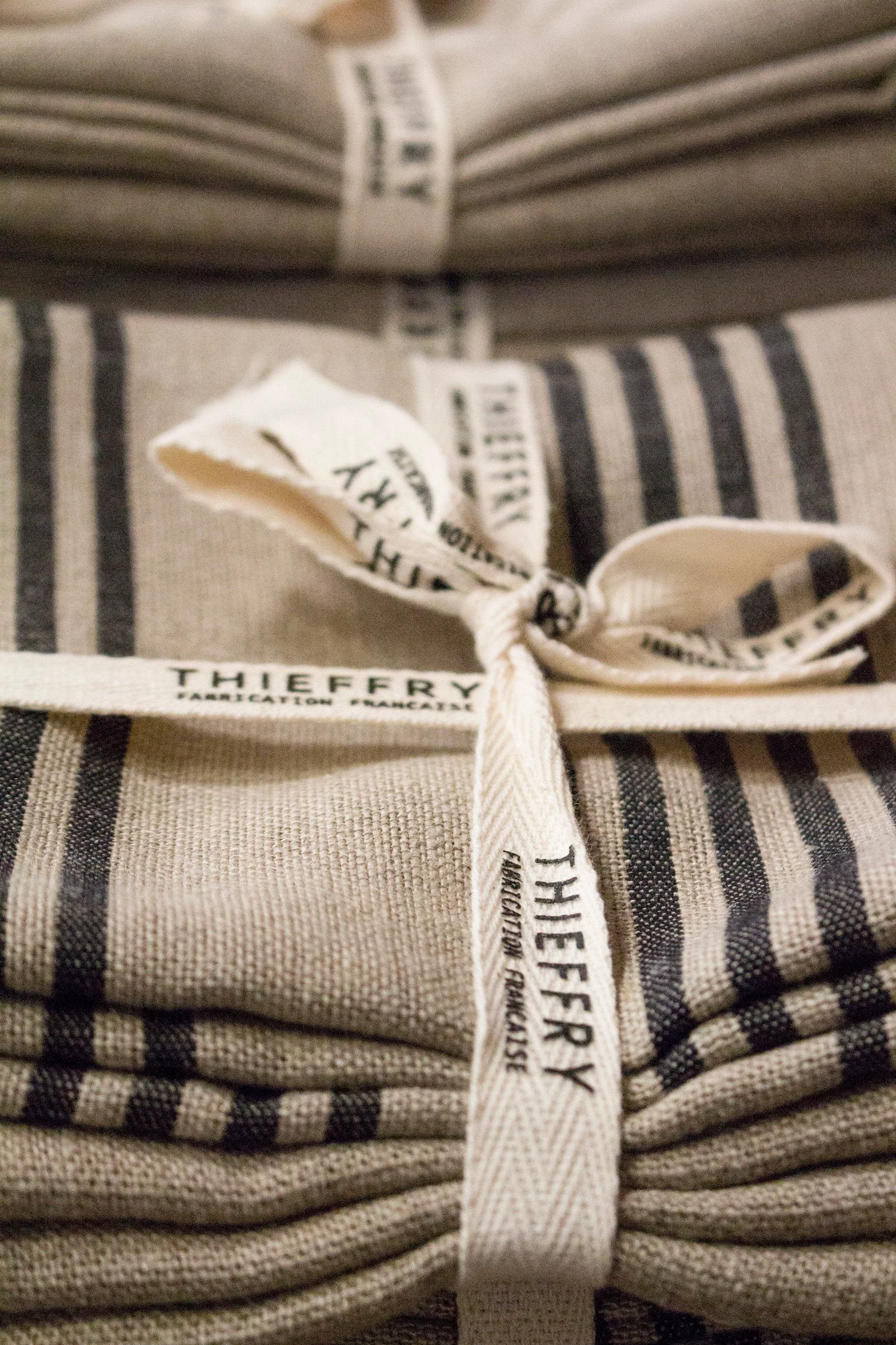 Stylish Thieffry Belgian Linen Dishtowels Black Stripe amp Natural Set of 2 Flexible