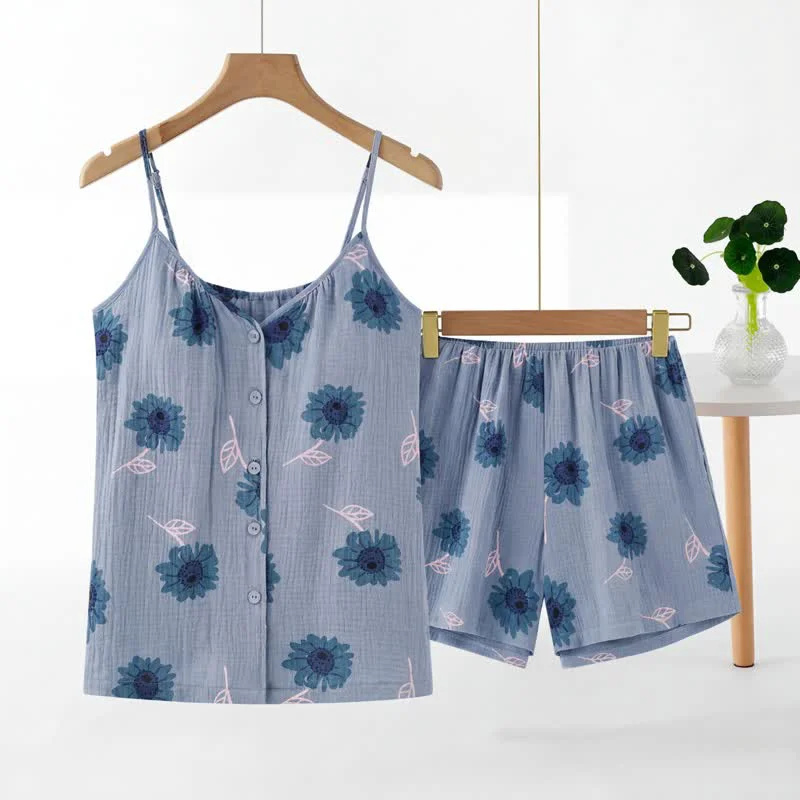 Responsible Ownkoti Blue Sunflower Sleeveless Pajama Set Original