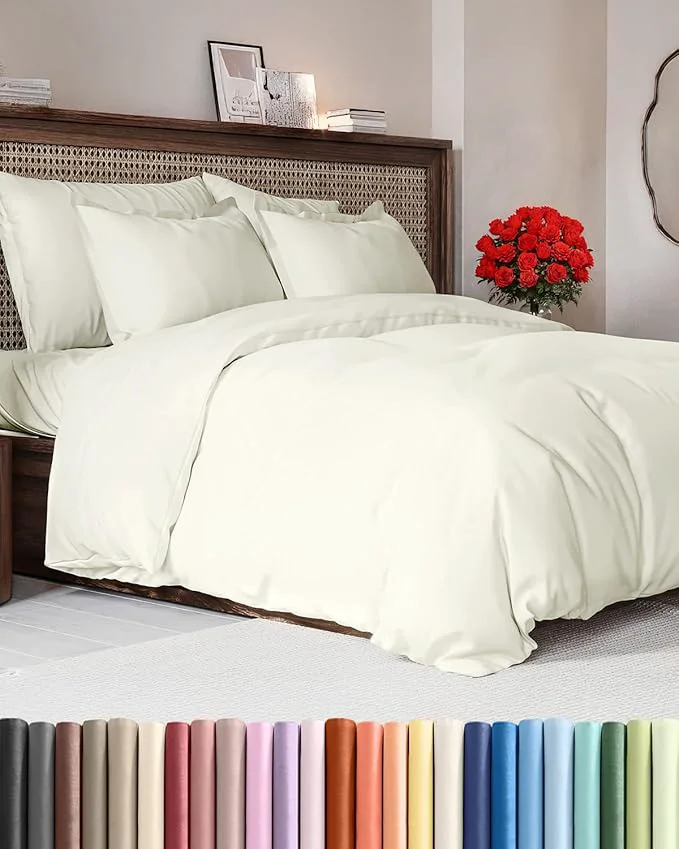 Stylish Duvet Cover King Size Set – Extra Soft King Duvet Cover 104 quot x 90 quot with 2 Pillow Shams – Hotel Luxury Easy Care and Fade w Zipper Closures amp Ties – All Season Comfy Cozy amp Breathable Ivory Smooth