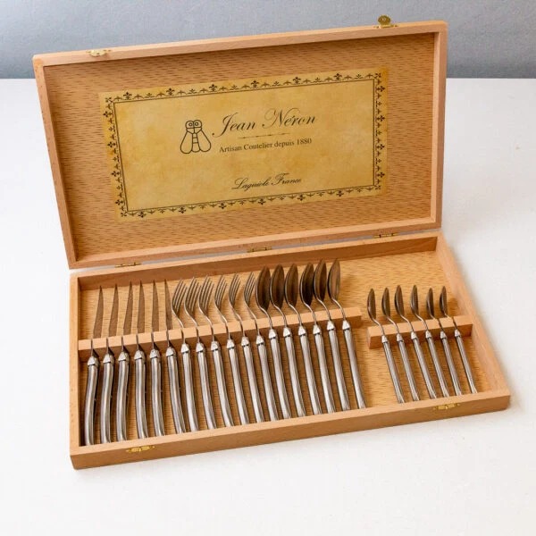 Soft Laguiole 24 Piece Flatware Set Stainless Steel in Wood Presentation Box Reusable
