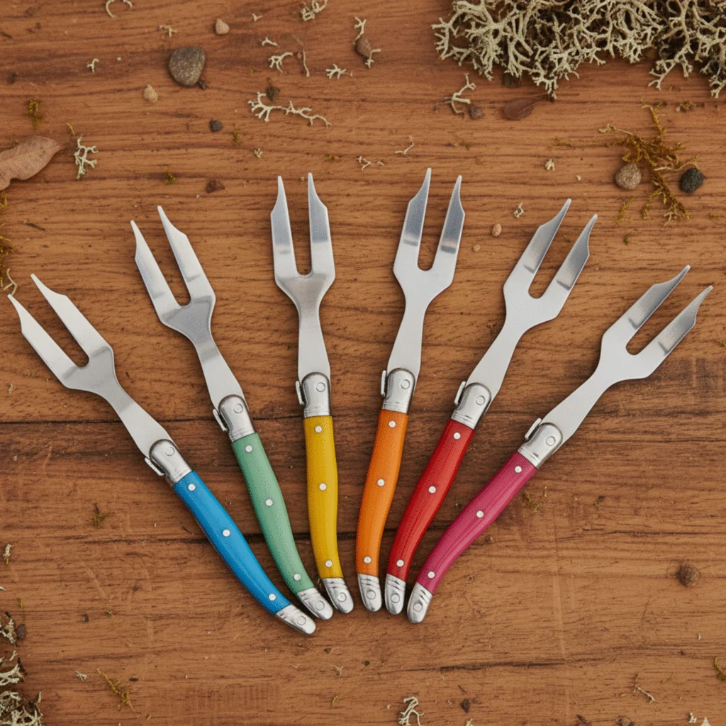 Contemporary Set of 6 Laguiole Rainbow Mini Cheese Forks Crafted