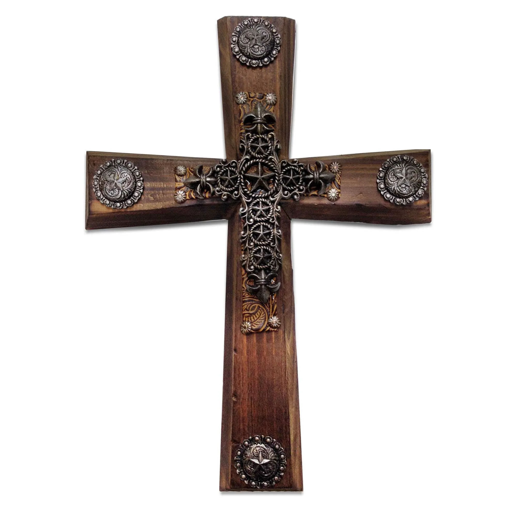 Unique Wooden Cross Wall Décor with Star amp Concho Overlay Premium