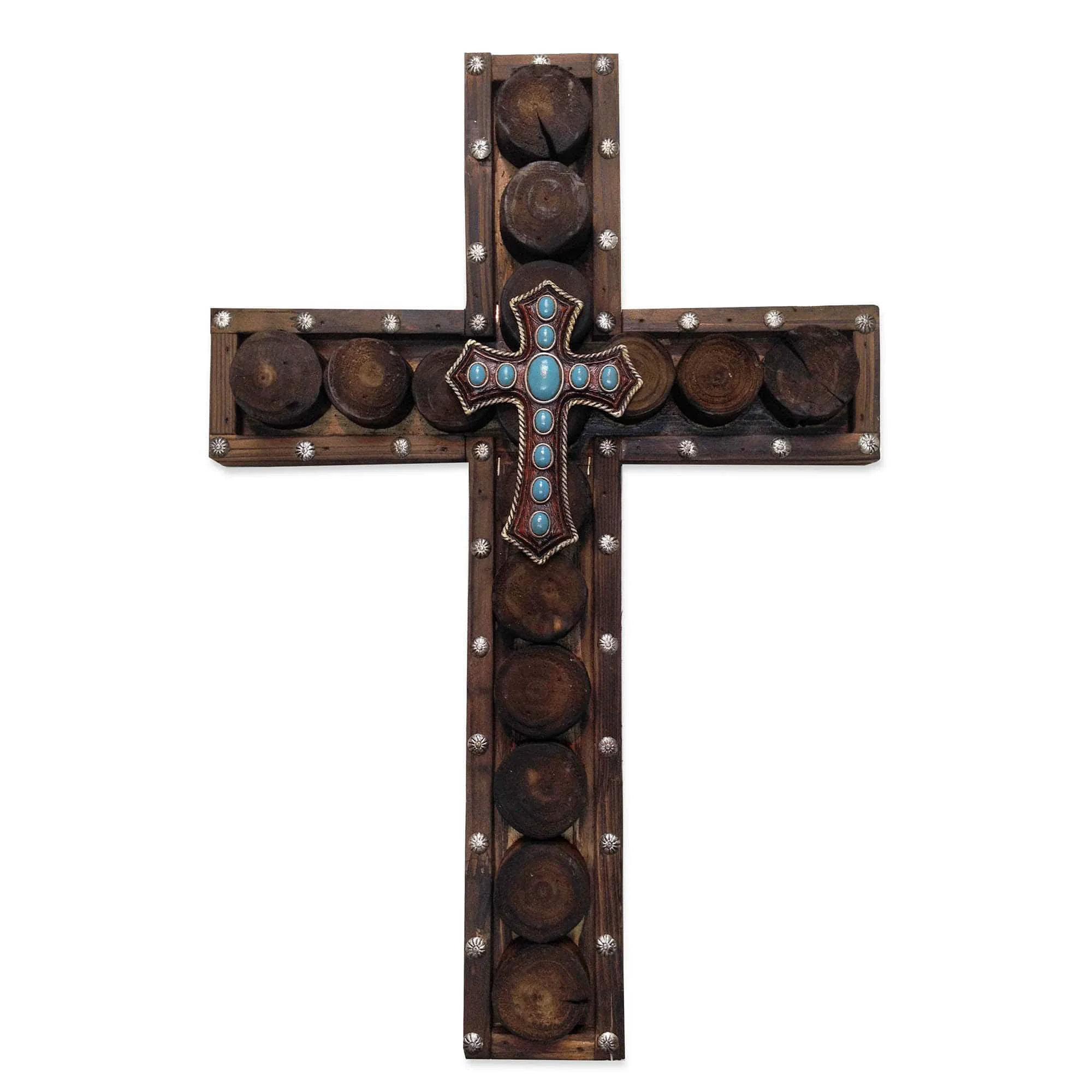 Outstanding Studded Wood amp Turquoise Cross Wall Décor Exclusive