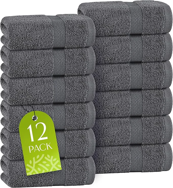 Excellent White Classic Dark Gray Washcloths Set Durable