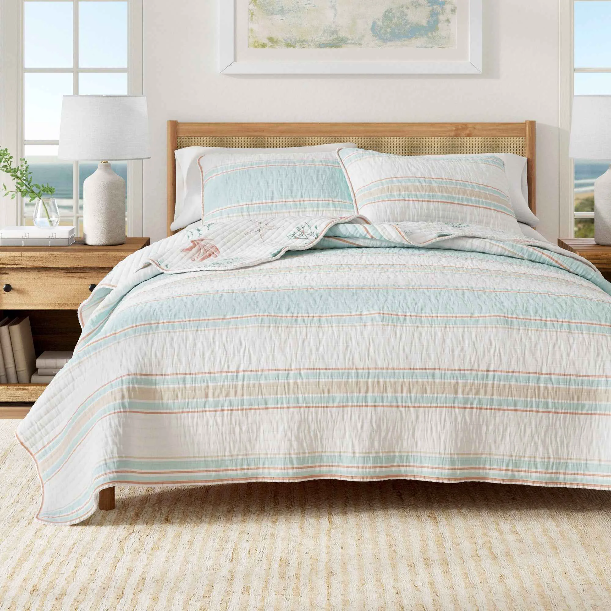 Crafted Coastal Printed Cotton Quilt Set – St. Augustine Collection Solid