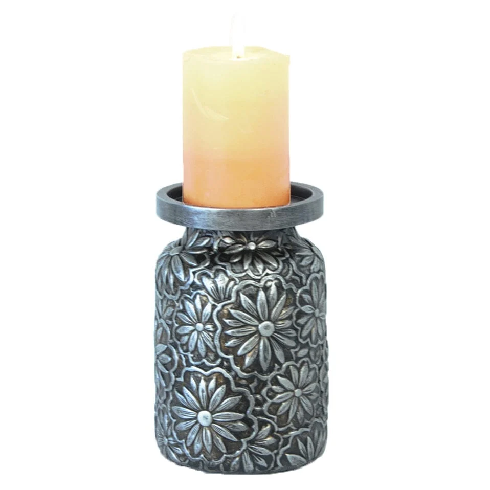 Carefully Designed Faux Metal Embossed Flower Pillar Candle Holder Comfortable