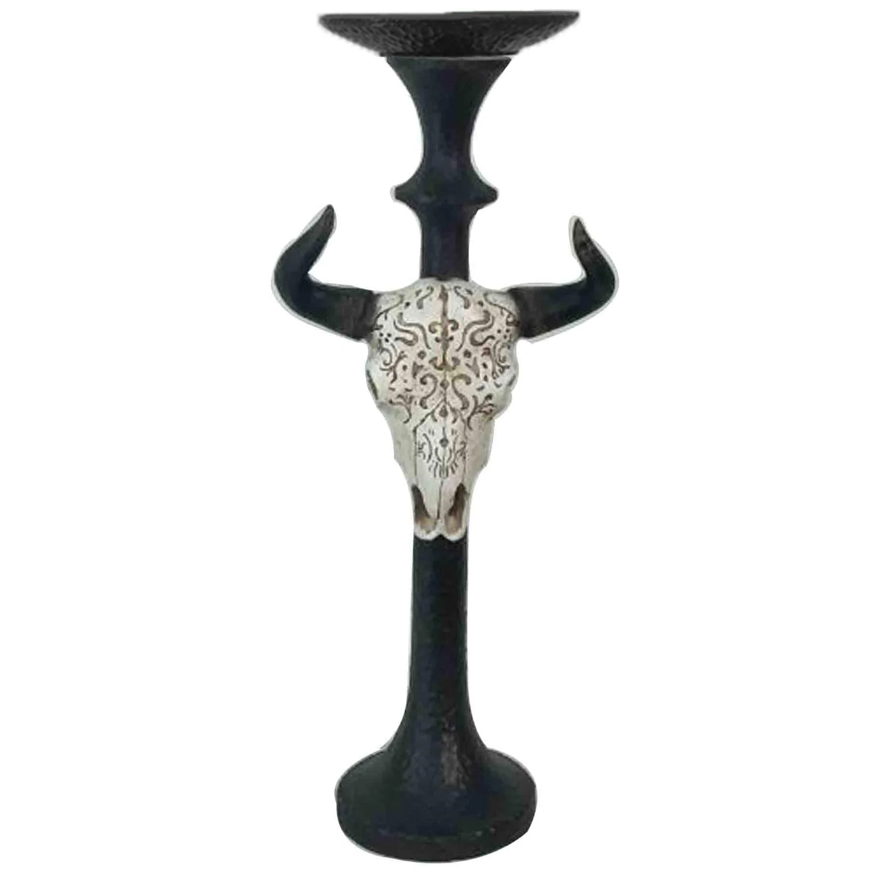 Solid Carved Skull Tapered Pillar Candle Holder Comfortable