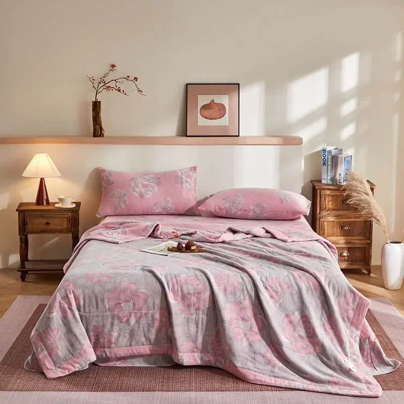Refined Ownkoti Cotton Gauze Rustic Floral Jacquard Quilt Classic