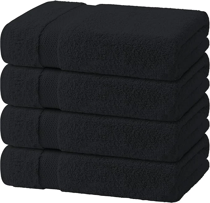 Durable White Classic Black Bath Towels 27×54 Inch Cotton Towel Set Comfortable