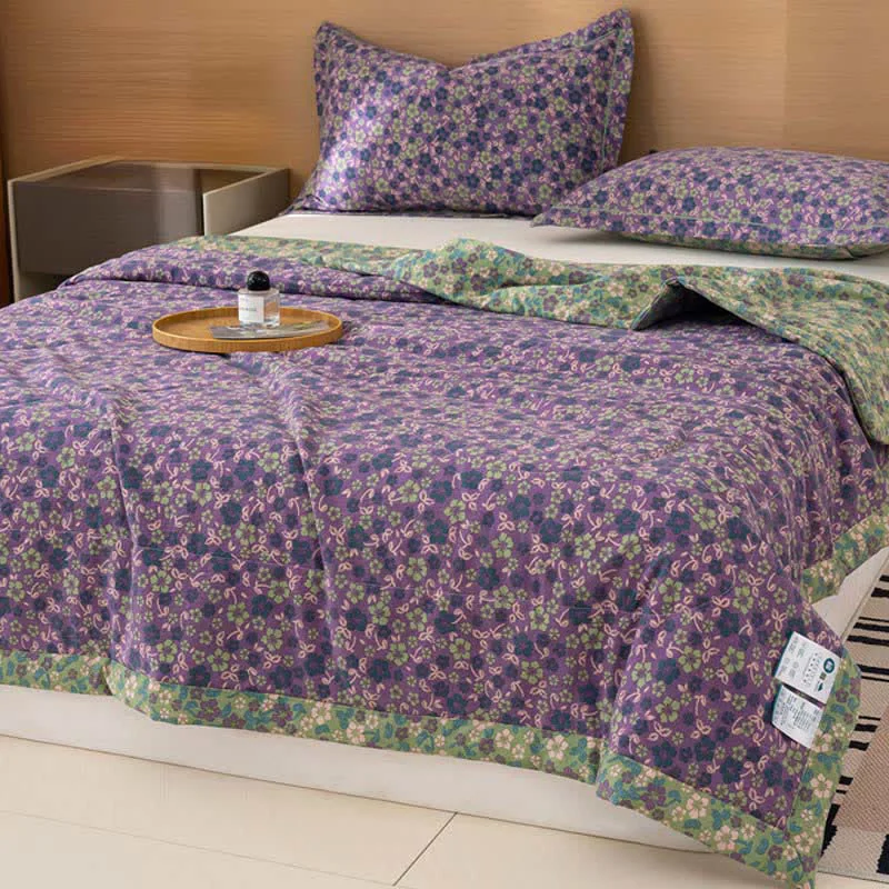 Natural Ownkoti Crabapple Blossom-Inspired Cotton Linen Quilt Elegant