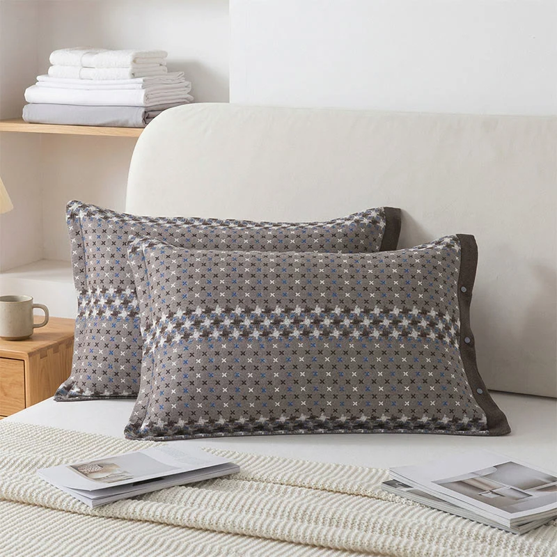 Superior Ownkoti Jacquard Knit Cotton Button Pillowcases 2PCS High-Quality