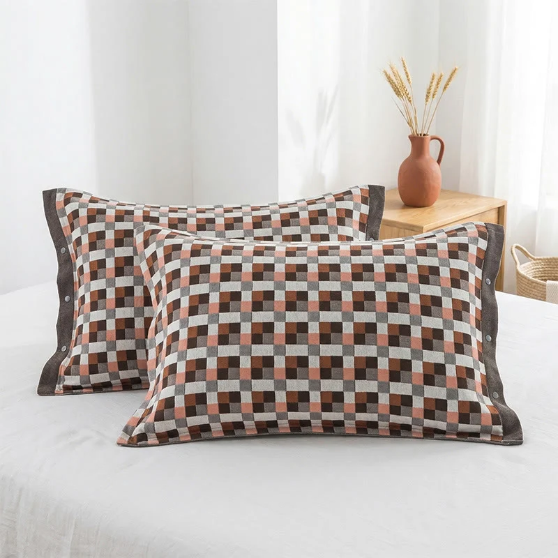 Advanced Ownkoti Grid Button Pure Cotton Pillowcases 2PCS Versatile