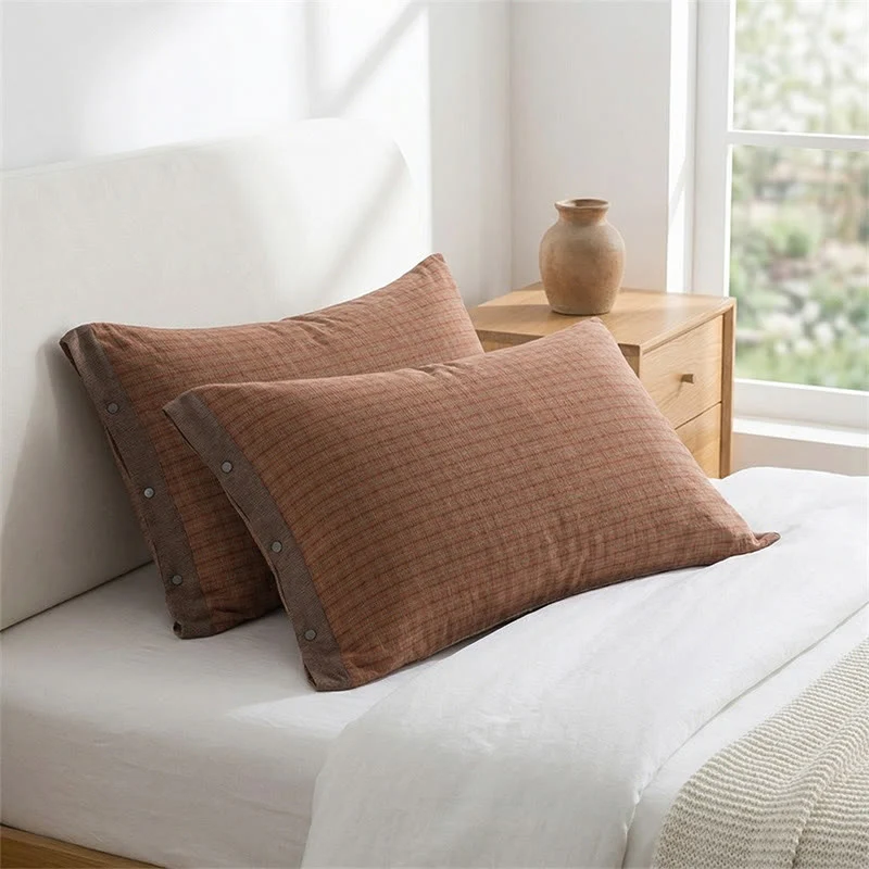 Quality Ownkoti Mini Plaid Button Cotton Pillowcases 2PCS Official