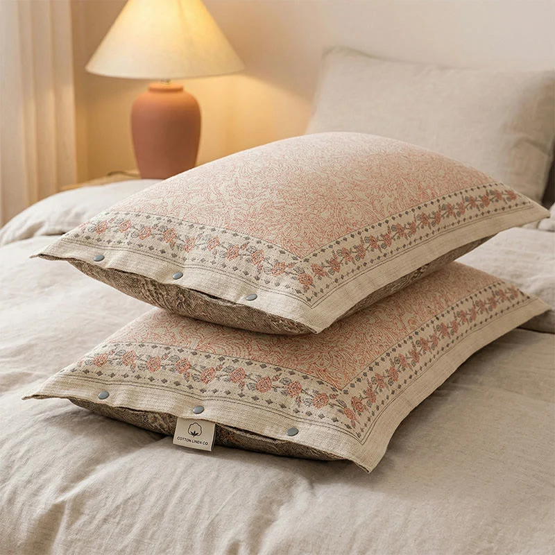 High-End Ownkoti Vintage Rose Cotton Linen Pillowcases 2PCS Sophisticated