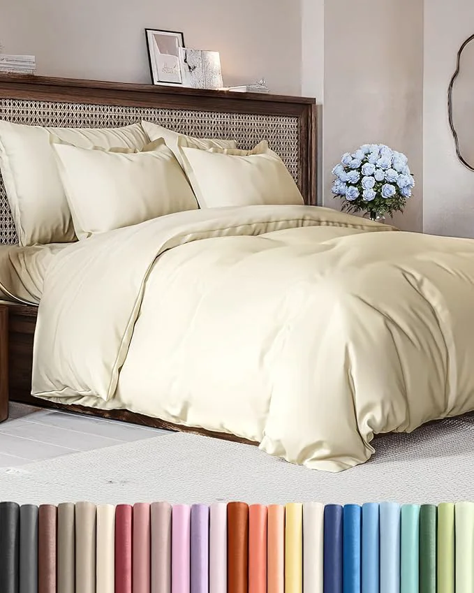 Fine Crafted Duvet Cover Queen Size Set – Extra Soft Queen Duvet Cover 90 quot x 90 quot with 2 Pillow Shams – Hotel Luxury Easy Care amp Fade w Zipper Closures amp Ties – All Season Comfy and Breathable Off White Secure