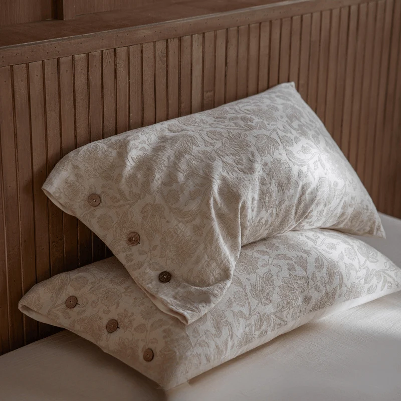 Minimalist Ownkoti Floral Jacquard Button Pillowcases 2PCS Environmentally Friendly