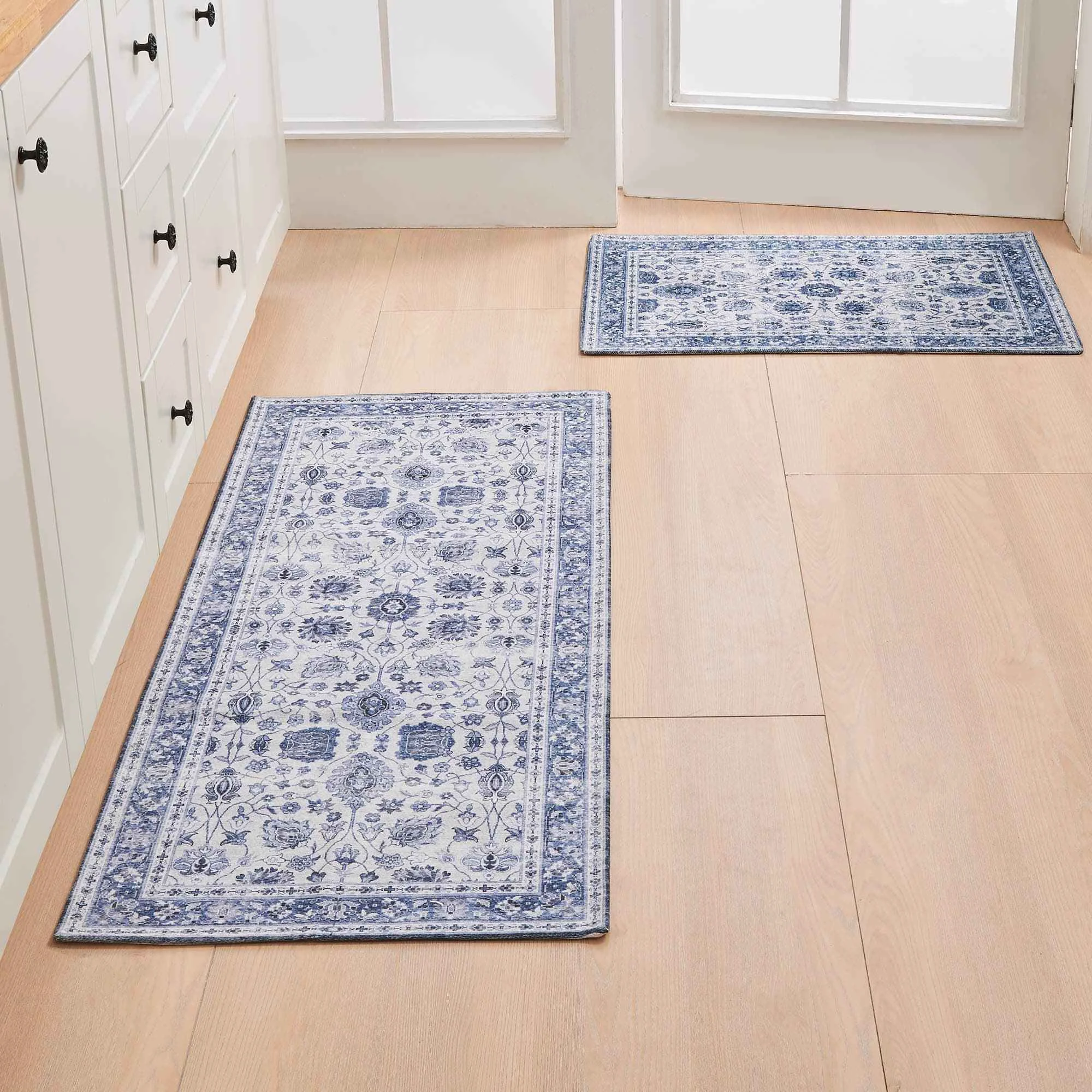 Flexible Floral Machine Washable Accent Area Rug amp Runner 2 Pack – Matra Collection Green