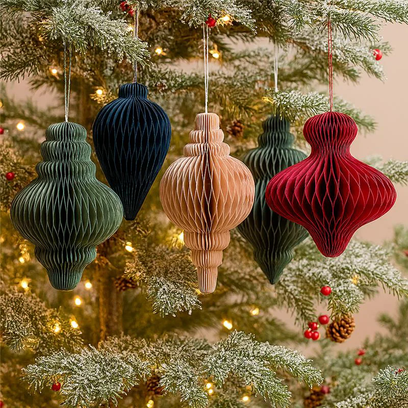 Natural Recycled Paper Large Ornaments Set of 5 Fashionable