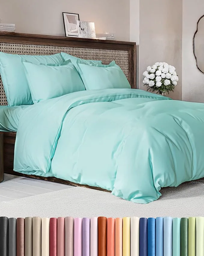 Pure Duvet Cover Cal King Size Set – Extra Soft Cal King Duvet Cover 104 quot x 98 quot with 2 Pillow Shams – Hotel Luxury Easy Care amp Fade with Zipper Closures amp Ties – Comfy Cozy amp Breathable Spa Blue Premium Material